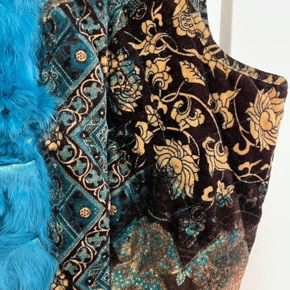 Vintage Y2K Eclectic Rabbit Fur Lined Vest Retro Electric Blue Velvet - Picture 7 of 8